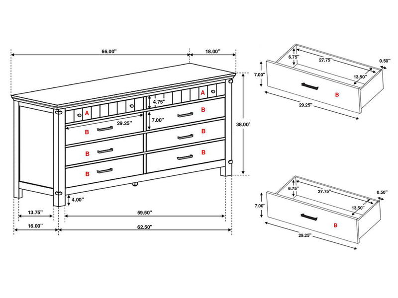 Brenner 66" Wide 8 Drawer Dresser With Mirror