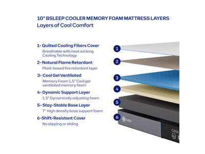 Bsleep 10" Thick Cooler Memory Foam Mattress