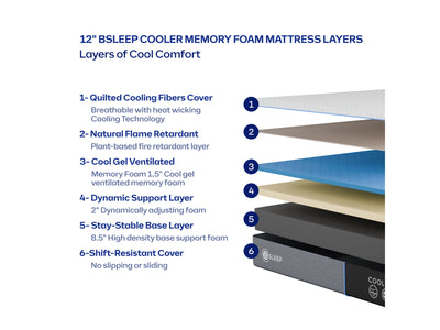 Bsleep 12" Thick Cooler Memory Foam Mattress