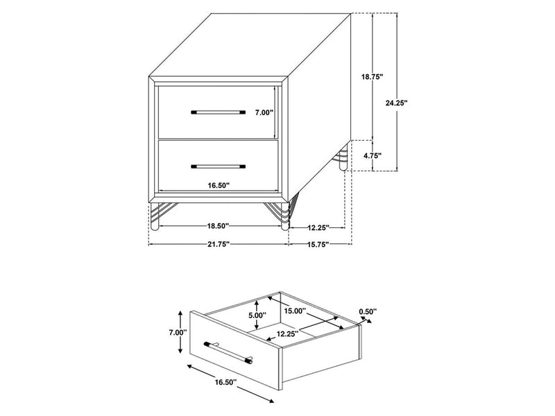 Lucia 24.2" Tall 2 Drawer Nightstand