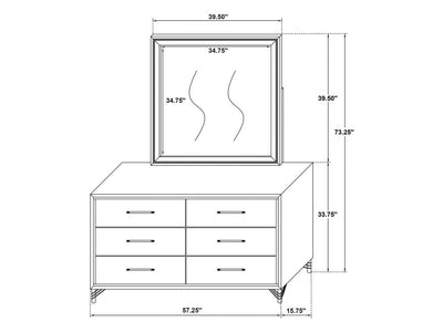 Lucia 57.2" Wide 6 Drawer Dresser With Mirror