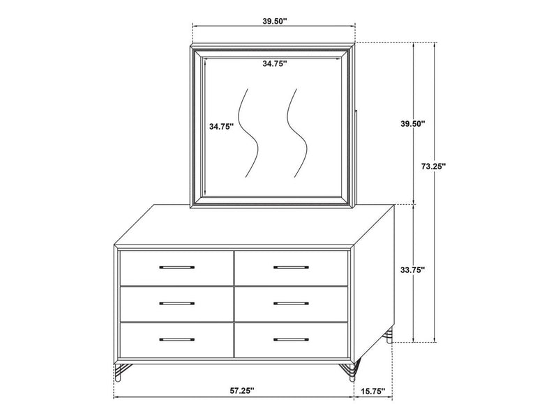 Lucia 57.2" Wide 6 Drawer Dresser With Mirror