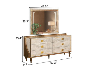 Romantica 67.3" Wide 6 Drawer Dresser With Mirror