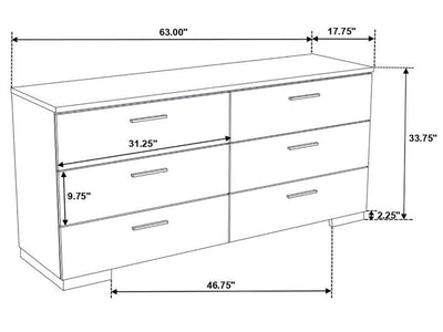 Felicity 63" Wide 6 Drawer Dresser With Mirror