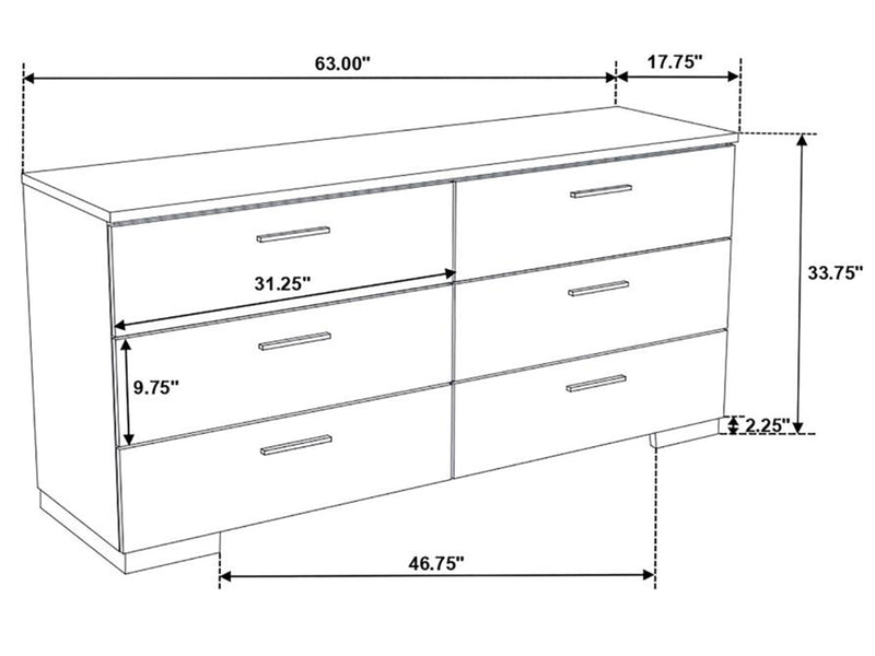 Felicity 63" Wide 6 Drawer Dresser With Mirror