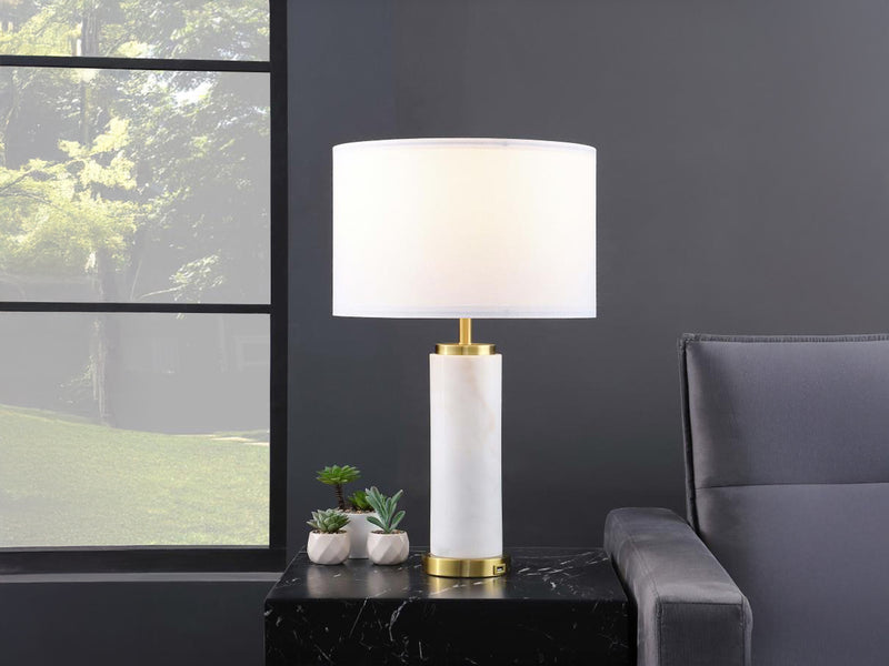 Lucius 25" Tall Drum Shade Marble Body Table Lamp