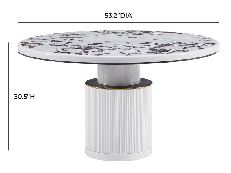 Vanessa T 53.2" Wide White Marble Lacquer Round Dining Table