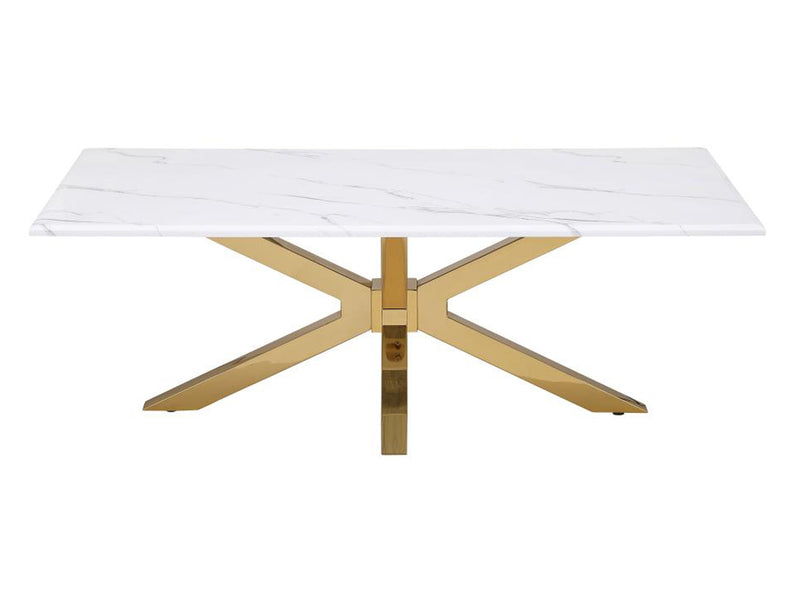 Visalia 51" Wide Faux Marble Top Stainless Steel Coffee Table