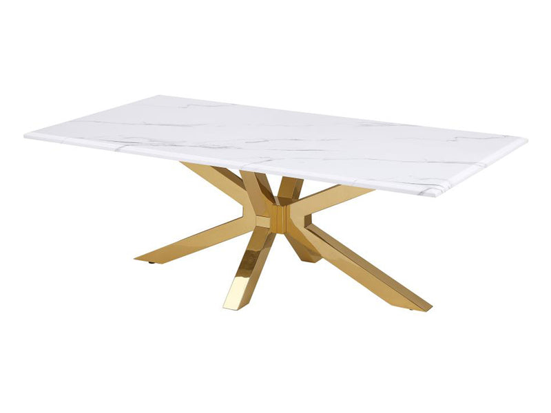 Visalia 51" Wide Faux Marble Top Stainless Steel Coffee Table